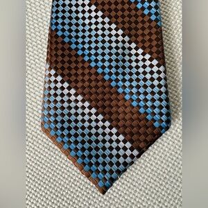 Wemlon by Wembley Brown Blue Checkered Neck Tie
